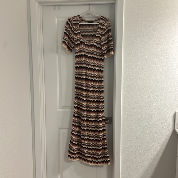 Brown Tan Nobody’s Child Midi Crochet like Knit Dress - Picture 4 of 6